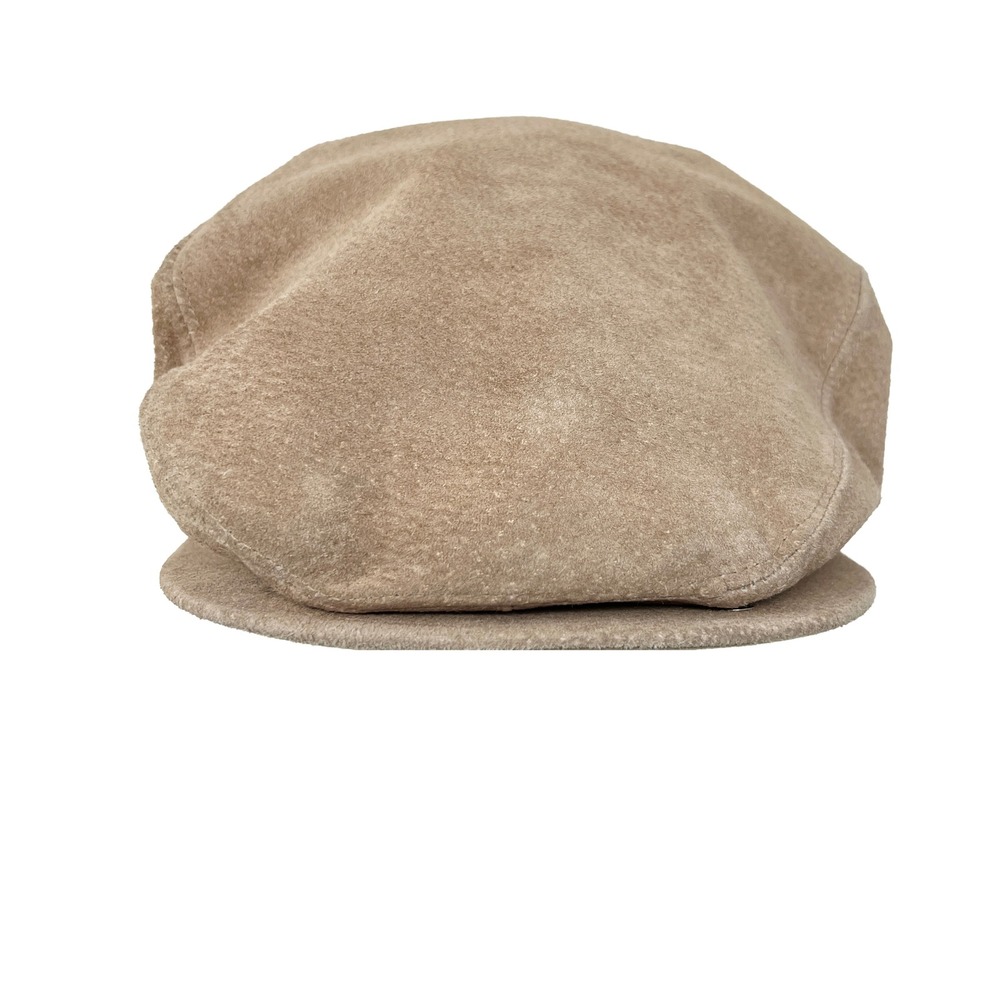 80s Country Gentleman Cap Mens XL Tan Suede Leather Newsboy Cabbie Flat Hat USA‎